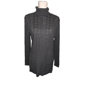Jeanne Pierre Womans L Closed /Open Cable Knit Longsleeve Gothic Turtleneck